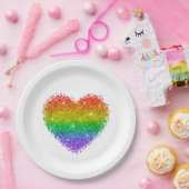 レインボーグリッターハート ペーパープレート (パーティー)