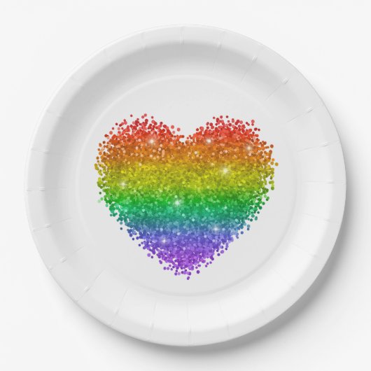 レインボーグリッターハート ペーパープレート (正面)