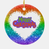 レインボーグリッターハートLGBTレズビアンクリスマスネーム セラミックオーナメント (裏面)
