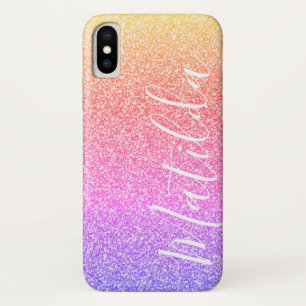 レインボーグリッターパーソナライズされた名スクリプト iPhone X ケース