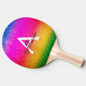 レインボーグリッターピンクイエローパープルイニシャル 卓球ラケット (横)