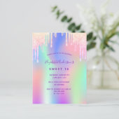 レインボーグリッターピンクローズ金ゴールドスウィート16招待 ポストカード (スタンド正面)