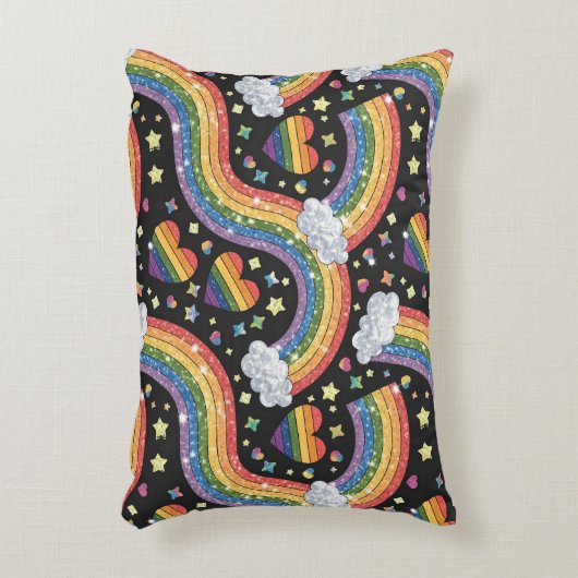 レインボーグリッタープライド | きらめくLGBTQ+ アクセントクッション (正面(垂直))