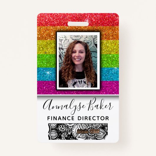 レインボーグリッタープロフェッショナルCNAナース写真名 バッジ (正面)