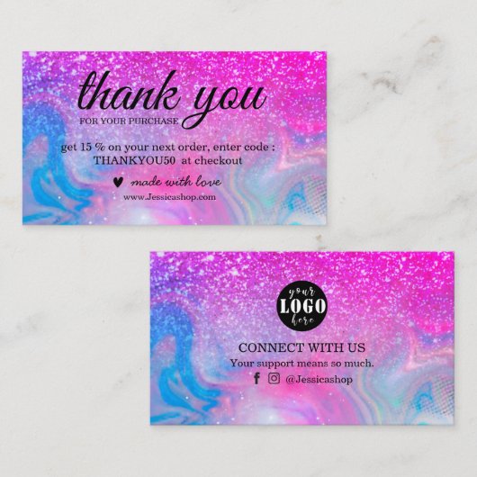 レインボーグリッターホログラフィ感謝していックキビジネスca 名刺 (正面/裏面)