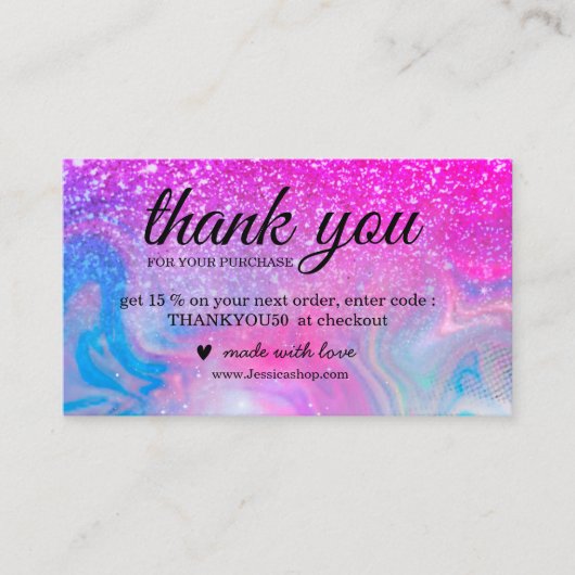 レインボーグリッターホログラフィ感謝していックキビジネスca 名刺 (正面)