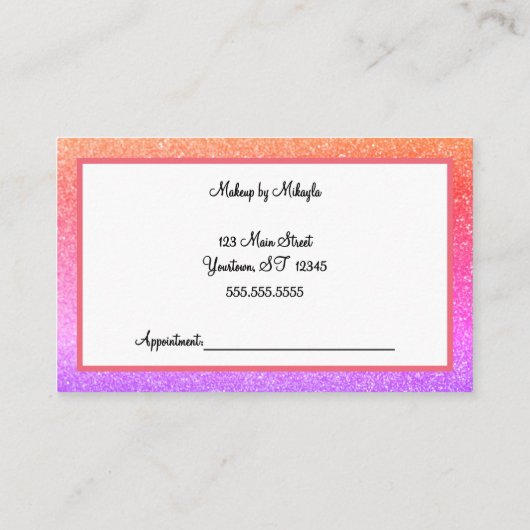 レインボーグリッターメイクアップスタイルヘアビジネスカード 名刺 (裏面)