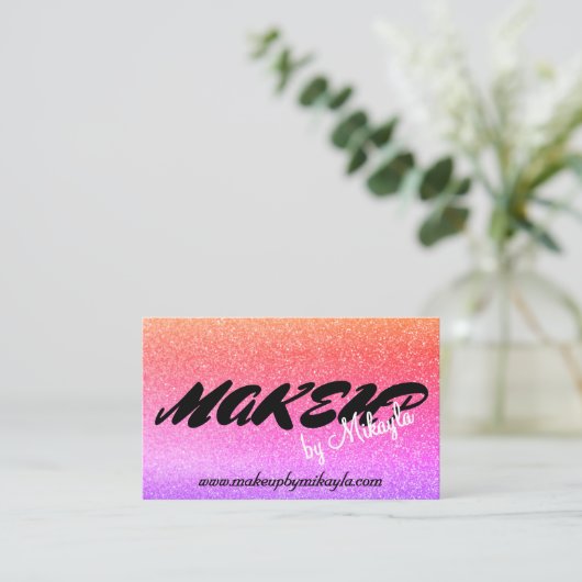 レインボーグリッターメイクアップスタイルヘアビジネスカード 名刺 (スタンド正面)