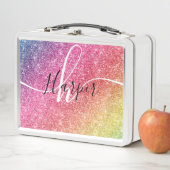 レインボーグリッターモノグラム名 メタルランチボックス (インサイチュ)