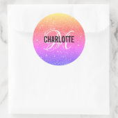 レインボーグリッターモノグラム名 ラウンドシール (バッグ)