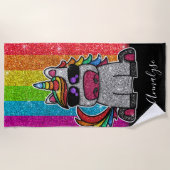 レインボーグリッターユニコーンゲイプライドフラッグスパークルズ ビーチタオル (正面)