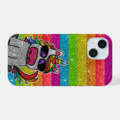 レインボーグリッターユニコーンスパークリー金ゴールドキラキラLGBT iPhone 15ケース (裏面横)