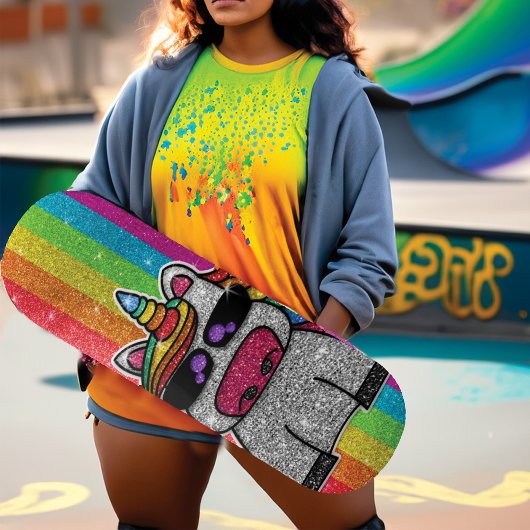 レインボーグリッターユニコーンスパークリー金ゴールドスパークルズSk8r スケートボード