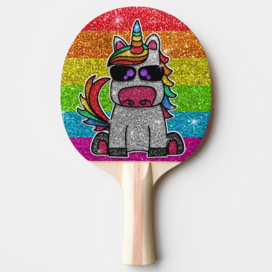レインボーグリッターユニコーンスパークリーLGBTQ+スパークルズ 卓球ラケット (正面)