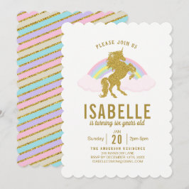 レインボーグリッターユニコーンバースデーパーティー招待 招待状