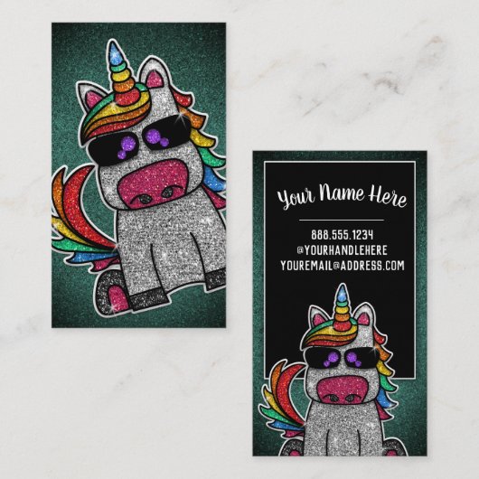 レインボーグリッターユニコーンプロフェッショナルソーシャルメディア 名刺 (正面/裏面)