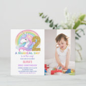 レインボーグリッターユニコーン誕生日招待状写真 招待状 (スタンド正面)