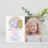 レインボーグリッターユニコーン誕生日招待状写真 招待状 (スタンド正面)
