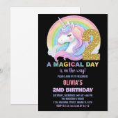 レインボーグリッターユニコーン誕生日招待状 招待状 (正面/裏面)