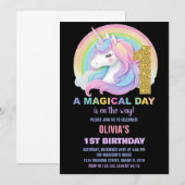 レインボーグリッターユニコーン誕生日招待状 招待状 (正面/裏面)