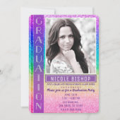 レインボーグリッター卒業パーティー卒業写真 招待状 (正面)
