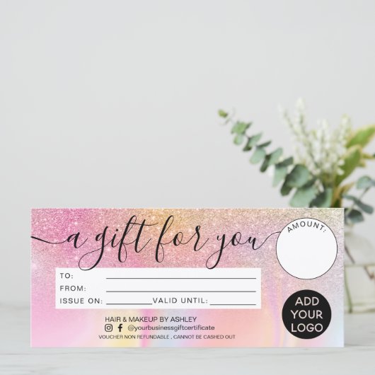 レインボーグリッター大理石ギフト証明書のロゴ (スタンド正面)