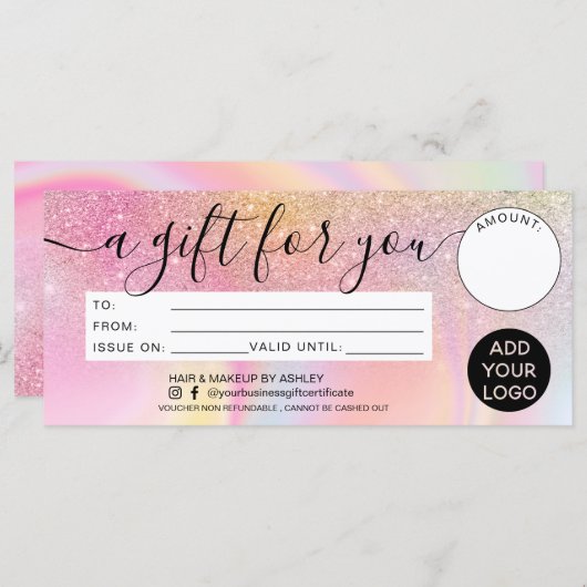 レインボーグリッター大理石ギフト証明書のロゴ (正面/裏面)