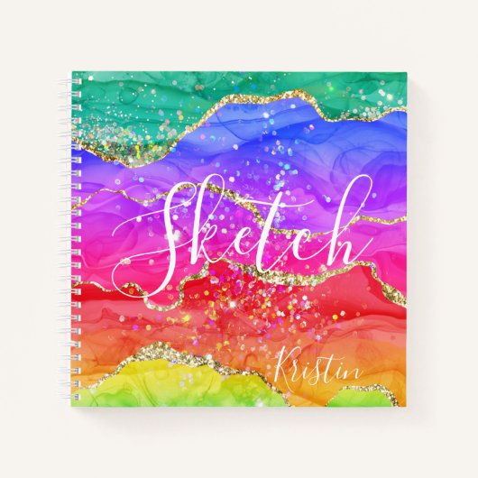 レインボーグリッター抽象芸術あなたの名前Sketchbook ノートブック (正面)