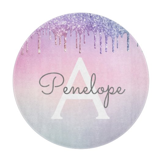 レインボーグリッター滴下グラームとモノグラム カッティングボード (正面)