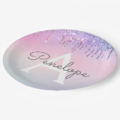 レインボーグリッター滴下グラームとモノグラム ペーパープレート (アングル)