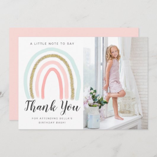 レインボーグリッター誕生日サンキューカード サンキューカード (正面/裏面)