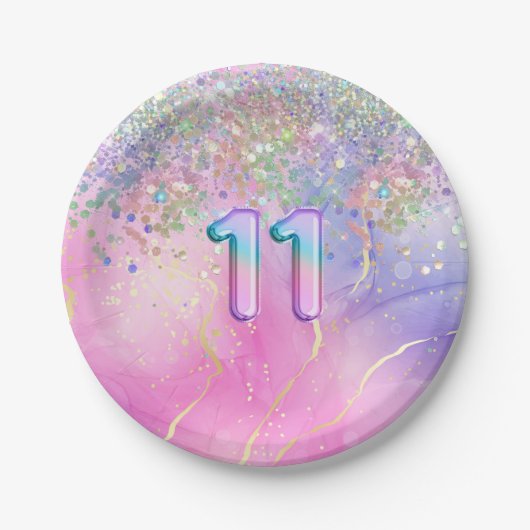 レインボーグリッター11thバースデーパーティー ペーパープレート (正面)