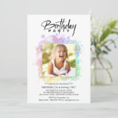 *~*レインボーグリッター2 2 AR21フォト誕生日 招待状 (スタンド正面)