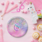 レインボーグリッター6thバースデーパーティー ペーパープレート (パーティー)