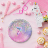 レインボーグリッター7thバースデーパーティー ペーパープレート (パーティー)