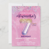 レインボーグリッター7th誕生日ガールパーティの招待状 招待状 (正面)