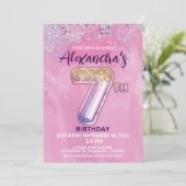 レインボーグリッター7th誕生日ガールパーティの招待状 招待状 (スタンド正面)