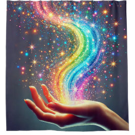 レインボーグリッター シャワーカーテン