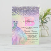 レインボーグリッター ドレス ダイヤモンド 18歳の誕生日 招待状 (スタンド正面)