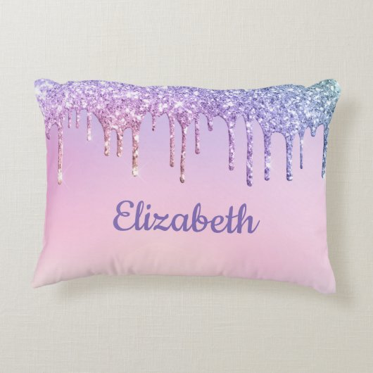 レインボーグリッター パーソナライズされた アクセントクッション (裏面)