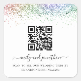 レインボーグリッターQRコード結婚のウェブサイト スクエアシール