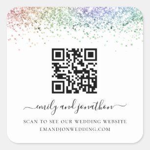 レインボーグリッターQRコード結婚のウェブサイト スクエアシール
