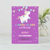 レインボーグリーンフライユニコーン誕生日招待状 招待状 (スタンド正面)