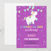 レインボーグリーンフライユニコーン誕生日招待状 招待状 (正面/裏面)