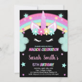 レインボーグリーンブラックユニコーン誕生日招待状 招待状 (正面)