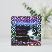 レインボーグロウマスカレードマスク誕生日パーティー 招待状 (スタンド正面)