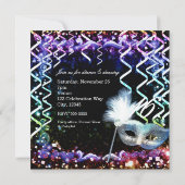 レインボーグロウマスカレードマスク誕生日パーティー 招待状 (裏面)