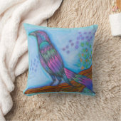 レインボーグロッケ付き鳥プリント装飾用クッション クッション (ブランケット)