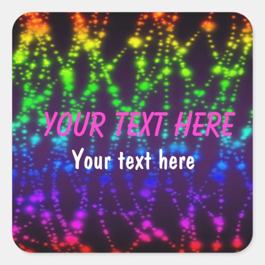 レインボーグローのネオンパーティーステッカーラベル スクエアシール (正面)