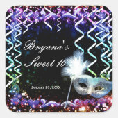 レインボーグローマスカレードマスク誕生日パーティー スクエアシール (正面)